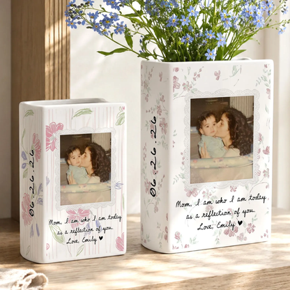 Custom Photo Mother of The Bride Floral Ceramic Book Vase, Custom Mother Of The Bride Wedding Book Vase WD0630