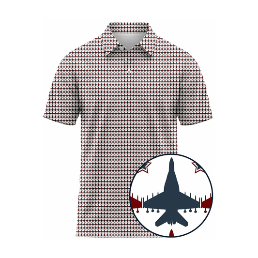 Blue Red White Jet Airplane Golf Polo Shirt For Men, Military Airplane Golf Shirts GE0427