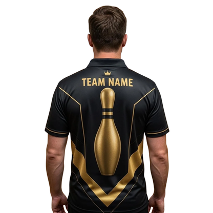 Custom Team Black And Gold Bowling Polo Shirt For Men, Custom Bowling Team Shirts BE0240