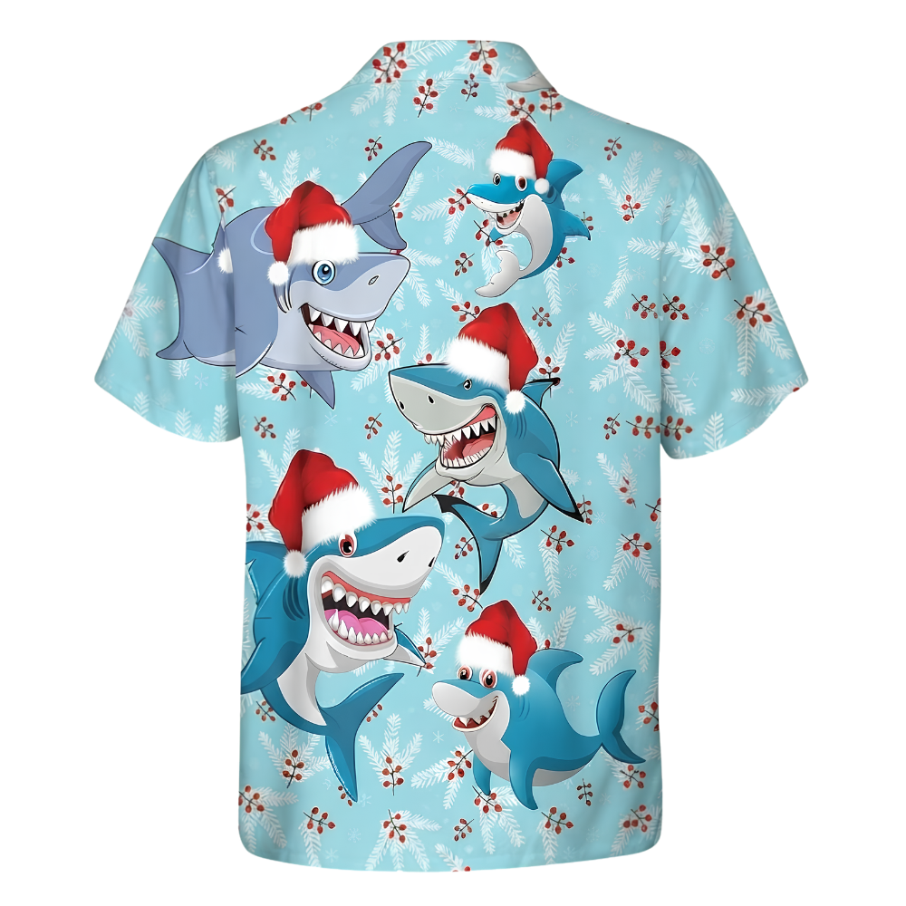 Funny Shark Christmas Hat Hawaiian Shirt For Men Women, Shark Lover Hawaiian Shirt For Christmas HE0806