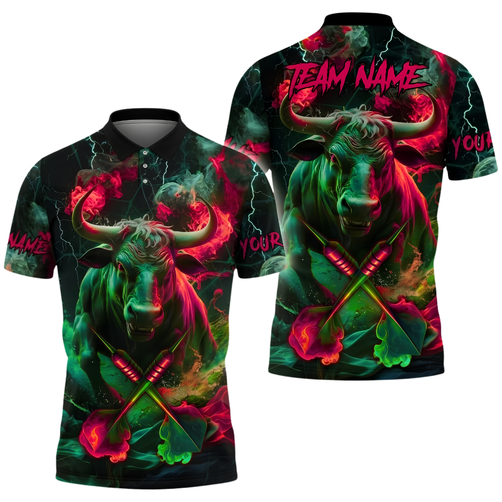 Custom Bull Smoke Orange Cyan Darts Polo Shirt For Men, Custom Bull Dart Team Shirts DZ0165