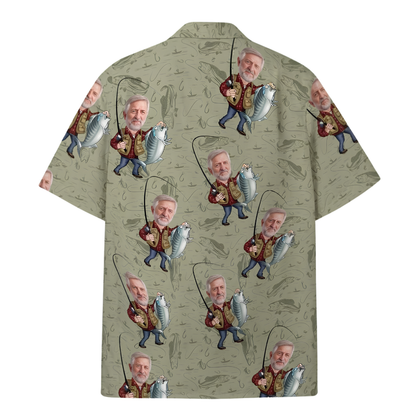 Custom Photo Fishing Hawaiian Shirt For Men, Personalized Fishing Lover Hawaiian Shirt With Picture HE0857