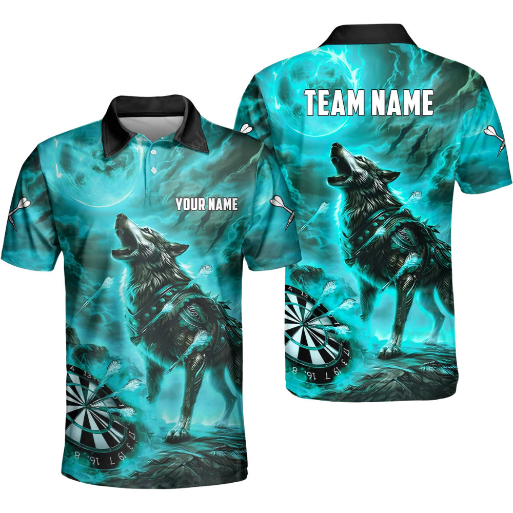 Custom Wolf Mens Dart Polo Shirt, Custom Wolf Darts Team Shirts DZ0101