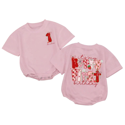 It's My Berry First Birthday Custom Name Baby Tshirt Romper, Custom Strawberry 1st Birthday Baby Romper BB0287