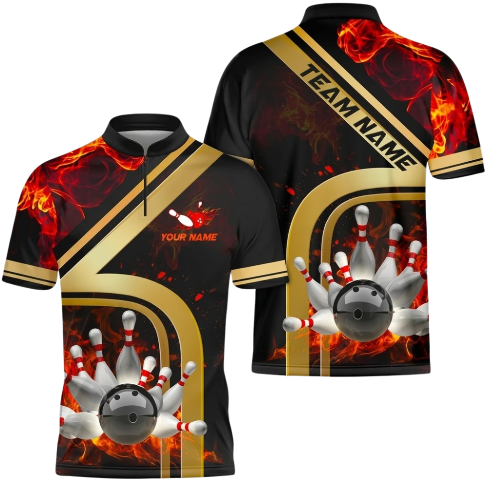 Custom Flaming Bowling Mens Jersey, Custom Flame Bowling Shirts Team BZ0864