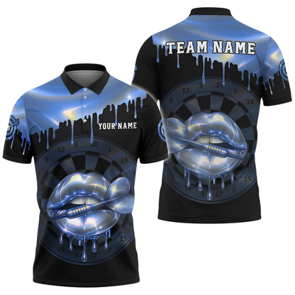 Neon Lips Custom Mens Darts Polo Shirt For Men, Custom Team Neon Dart Shirts DZ0156