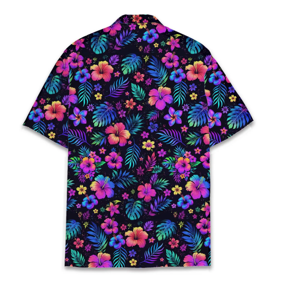 Neon Hibiscus Hawaiian Shirt For Men Women, Tropical Floral Hawaiian Shirts HE0719