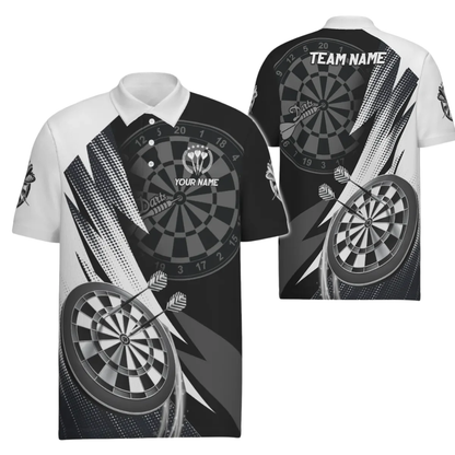 Custom Team Black And White Mens Darts Polo Shirt, Custom Darts Shirt DZ0107