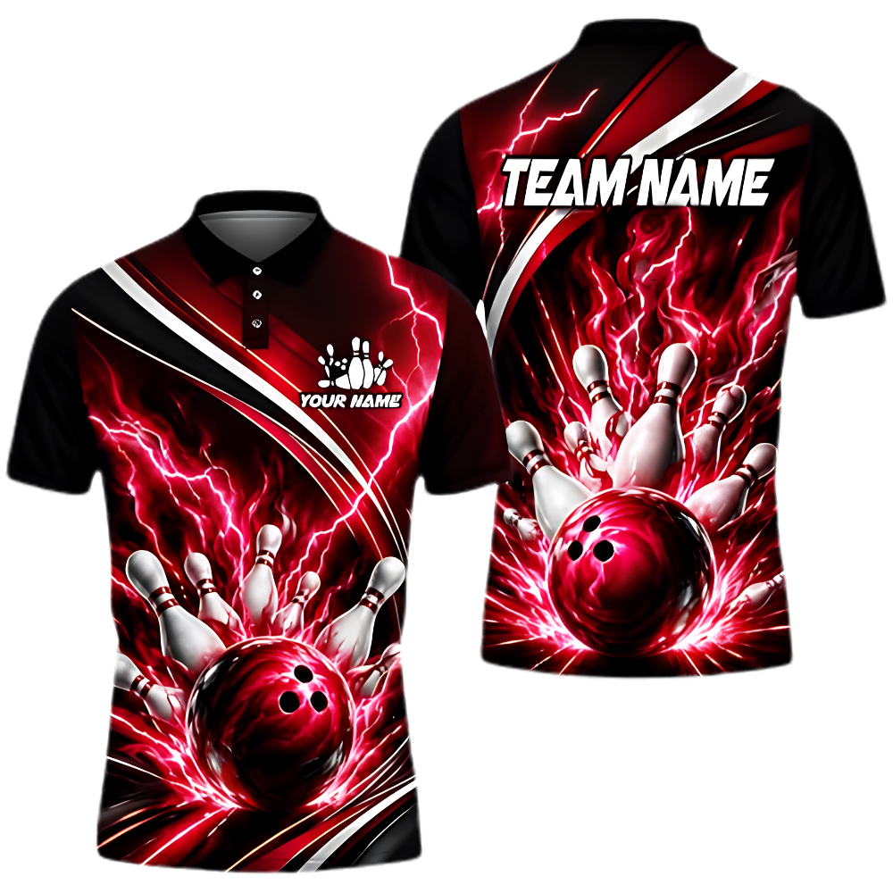 Blue Thunder Custom Mens Bowling Polo Shirt, Custom Team Thunder Bowling Shirt BZ0970