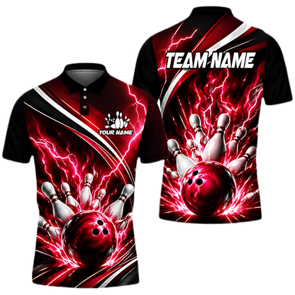 Blue Thunder Custom Mens Bowling Polo Shirt, Custom Team Thunder Bowling Shirt BZ0970