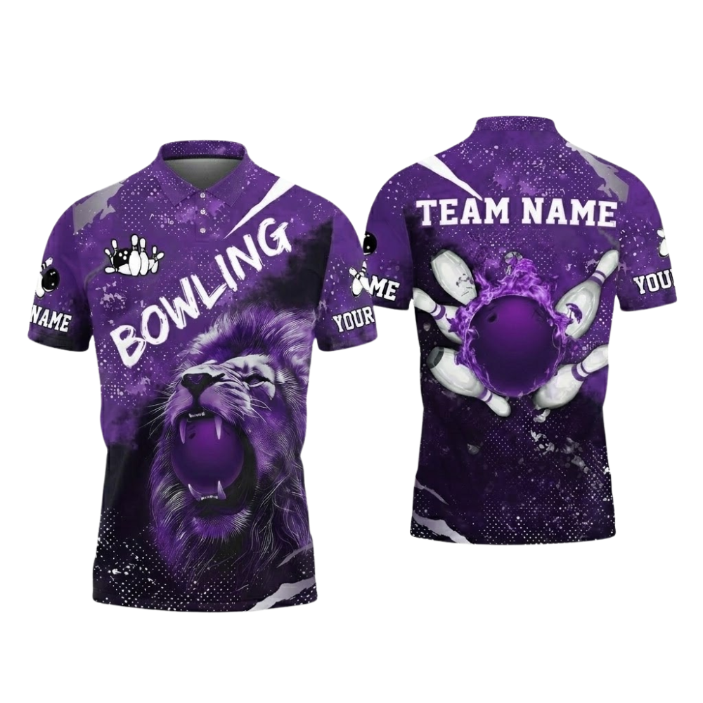 Custom Lion Blue Bowling Mens Polo Shirt, Custom Team Lion Bowling Shirt BZ0829