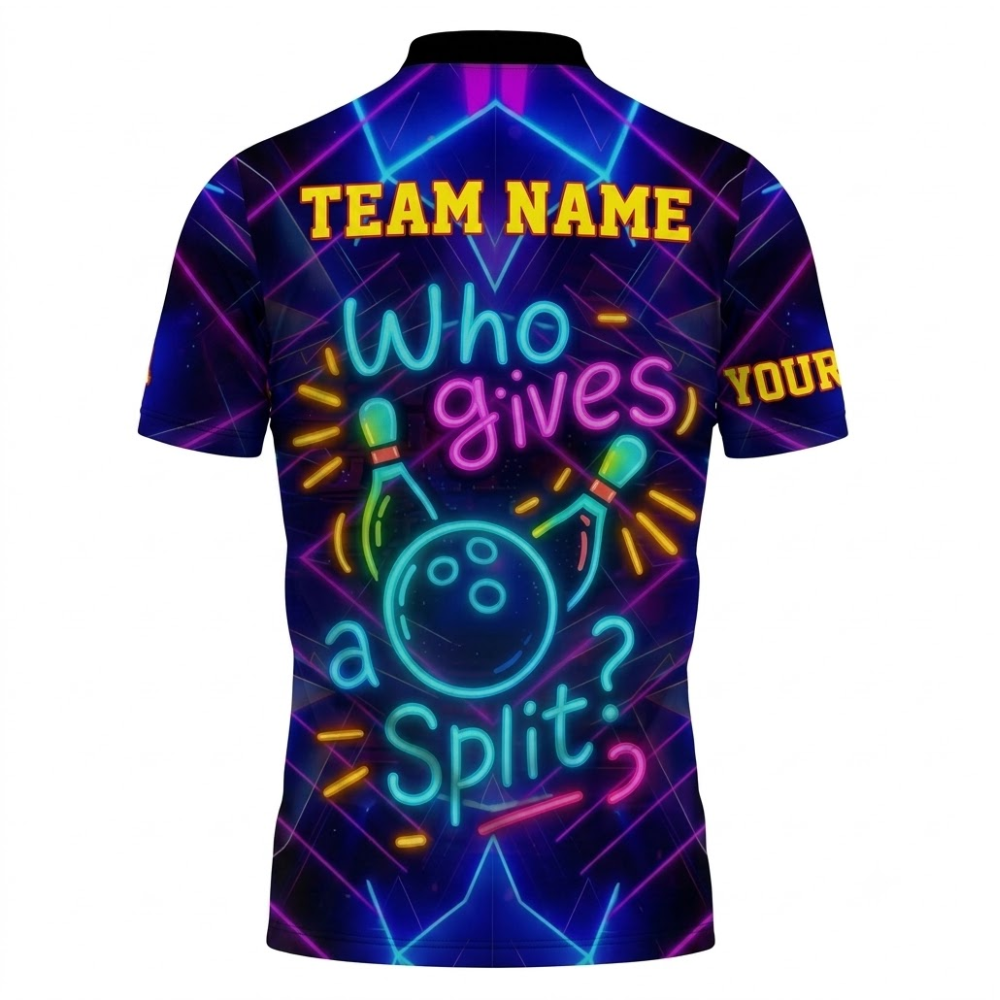 Who Gives A Split Custom Neon Bowling Mens Polo Shirt, Funny Custom Team Bowling Shirts BZ0840