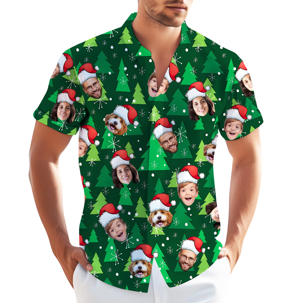 Custom Faces Christmas Hawaiian Shirt For Men Women, Custom Christmas Hawaiian Shirt With Photo HE0868