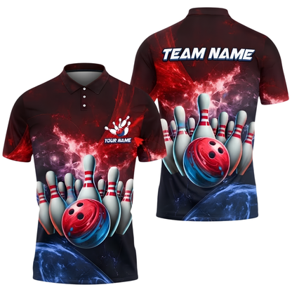 Custom Team Blue Galaxy Bowling Polo Shirt For Men, Custom Bowling Shirt BZ1018