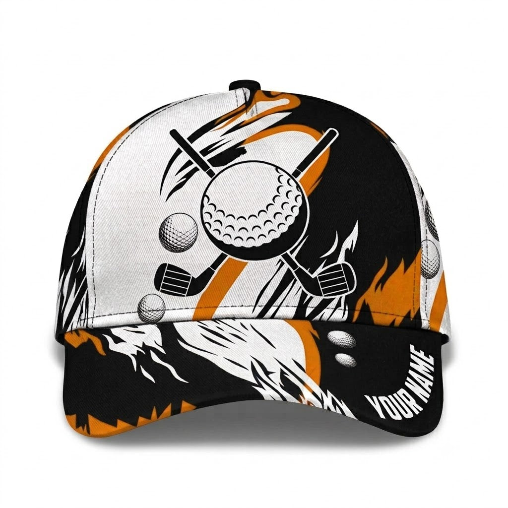 Custom Golf Black White Blue Baseball Cap, Custom Name Golf Player Hat CP0737