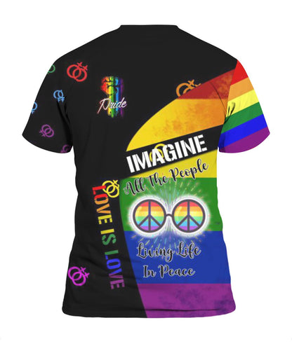 3D All Over Print Pride Lgbtq Shirt For Lesbian Gayer, Love Is Love Rainbow American Flag Support Lgbt 3D Shirt LO0947