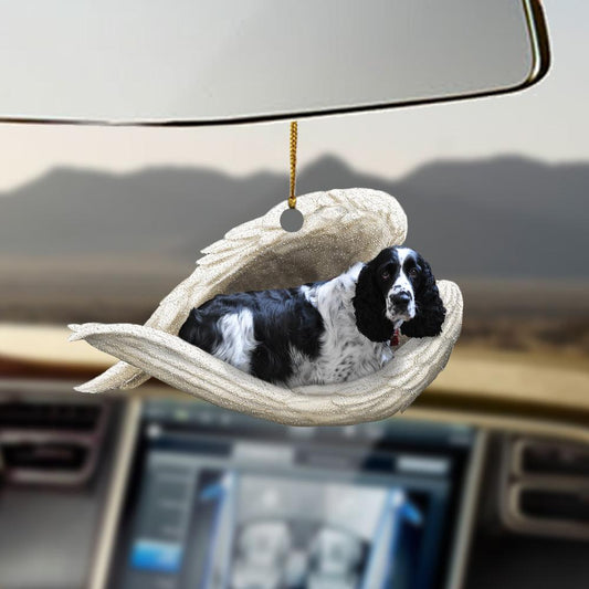 Black and white English springer sleeping angel dog mom ornament cus tjl OO0359