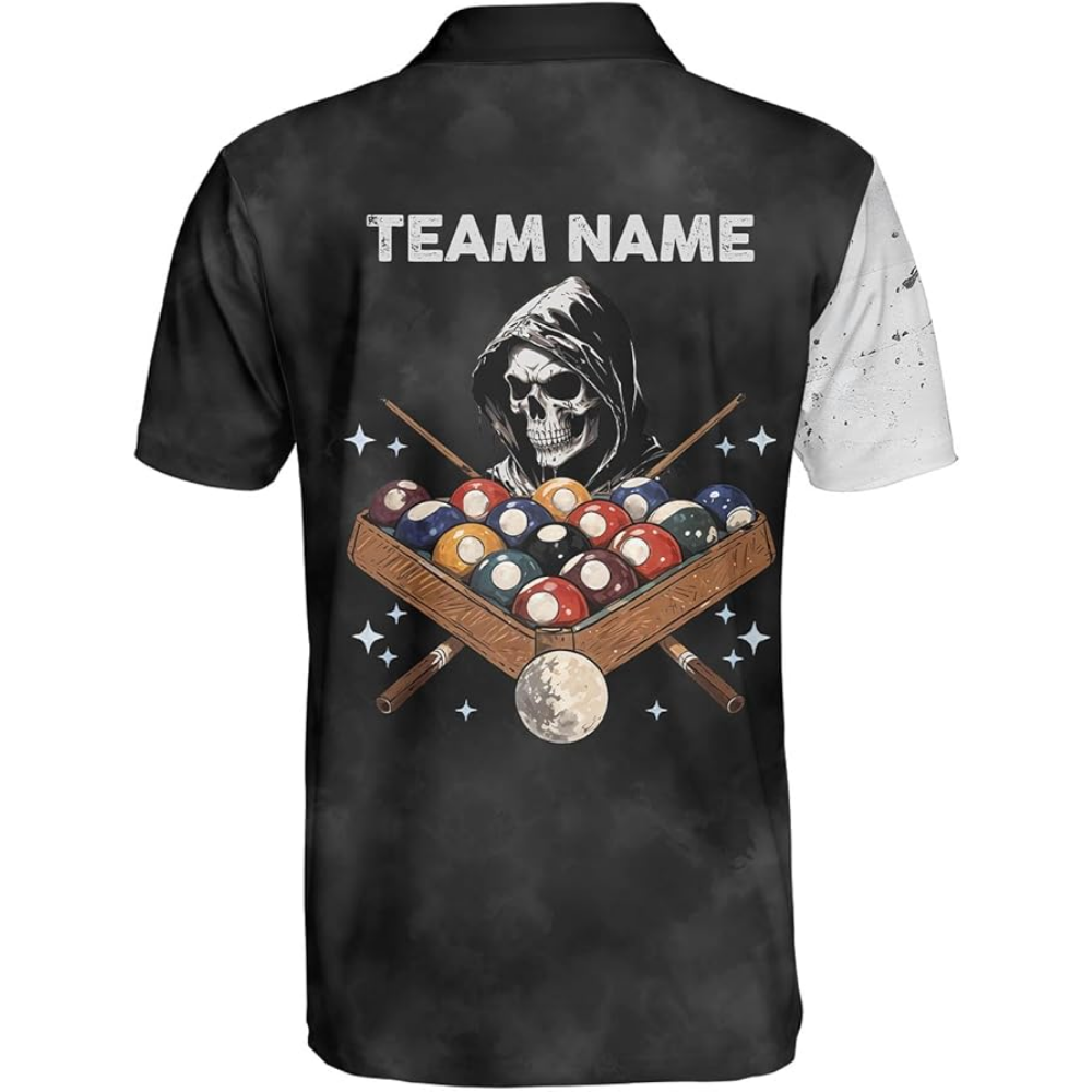 Custom Skull Billiard Polo Shirt For Mens, Custom Skull Patriotic Pool Team Shirts BIZ0155