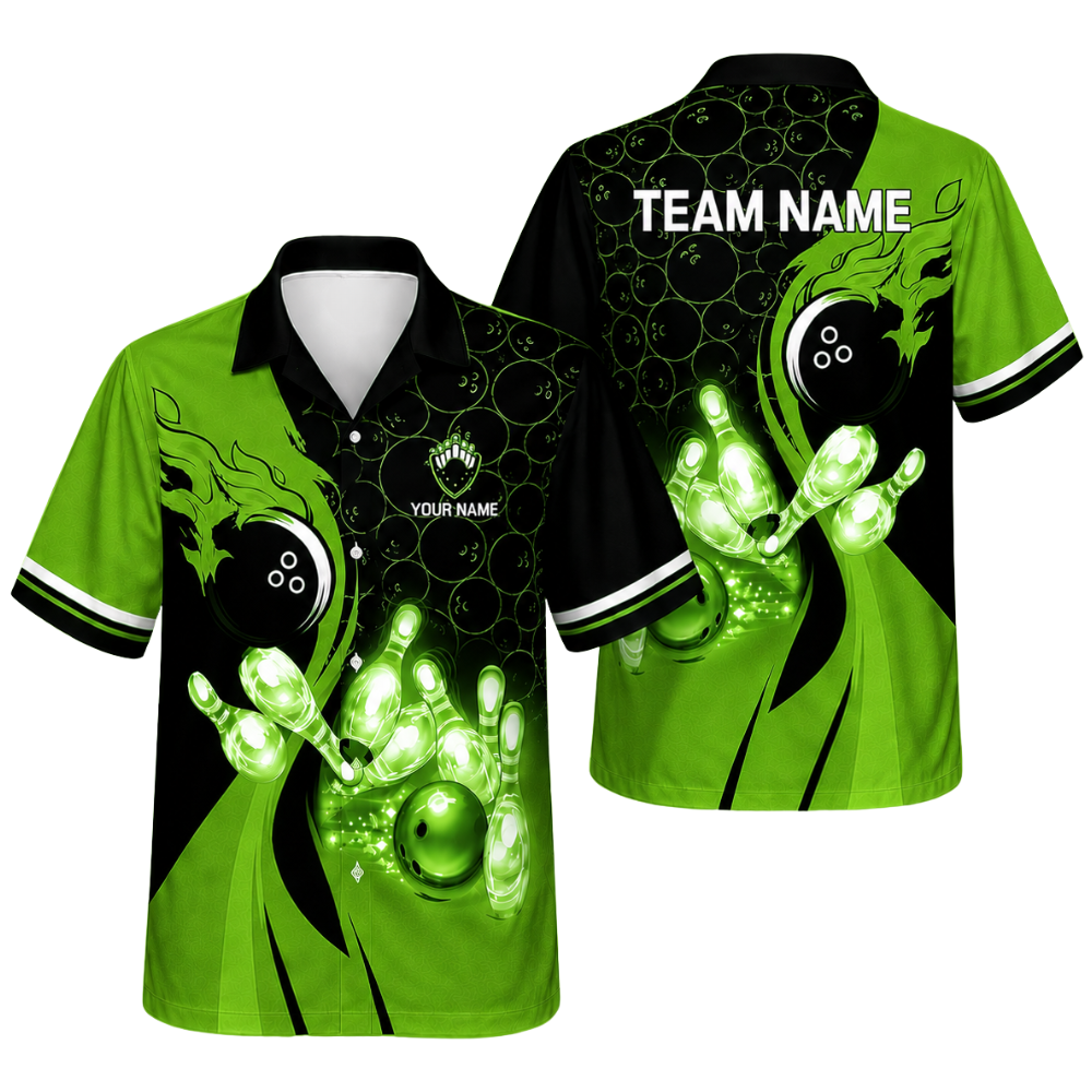 Custom Blue Flame Bowling Hawaiian Shirt For Men Women, Custom Flame Team Bowling Shirts BE0189