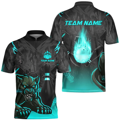 Custom Panther Red Black Bowling Jersey For Men, Custom Team Panther Bowling Shirts BZ0634