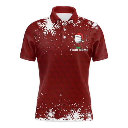 Custom Christmas Hat Golf Ball Men's Red Golf Polo Shirt, Custom Xmas Golf Shirt For Team GZ0346