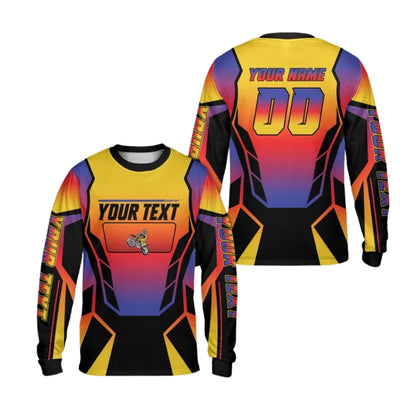 Custom Neon Gradient Long Sleeve Motocross Jersey Mens, Custom Dirt Bike Shirts With Number ME0028