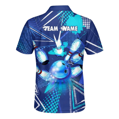 Custom Mens Blue Navy Bowling Polo Shirt, Custom Team Bowling Shirts BZ0577