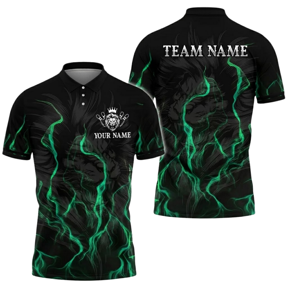 Custom Lion Black Blue Bowling Polo Shirt For Men, Custom Lion Bowling Team Shirt BZ0747