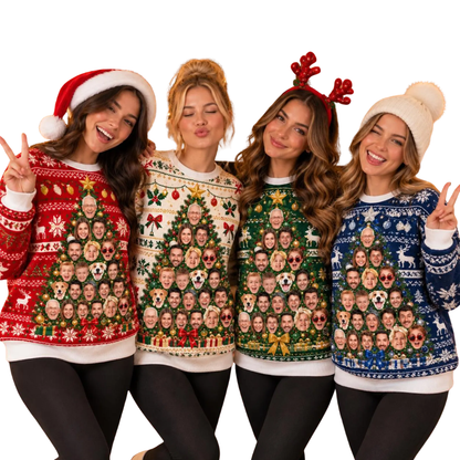 Custom Faces Christmas Tree Ugly Sweatshirts For Family, Custom Photo Christmas Ugly Sweater 2D1255
