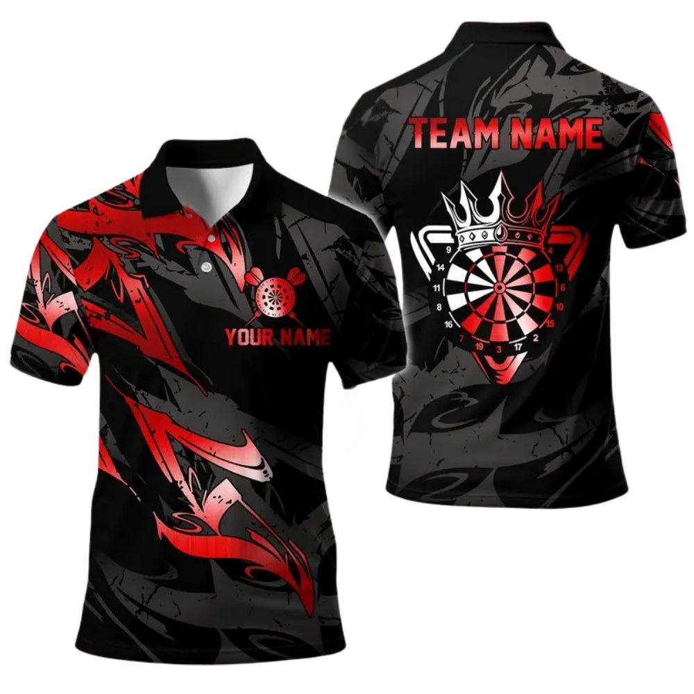 Custom Black Gold King Dartboard Dart Polo Team Shirt Mens, Custom Team Darts Shirts DE0015