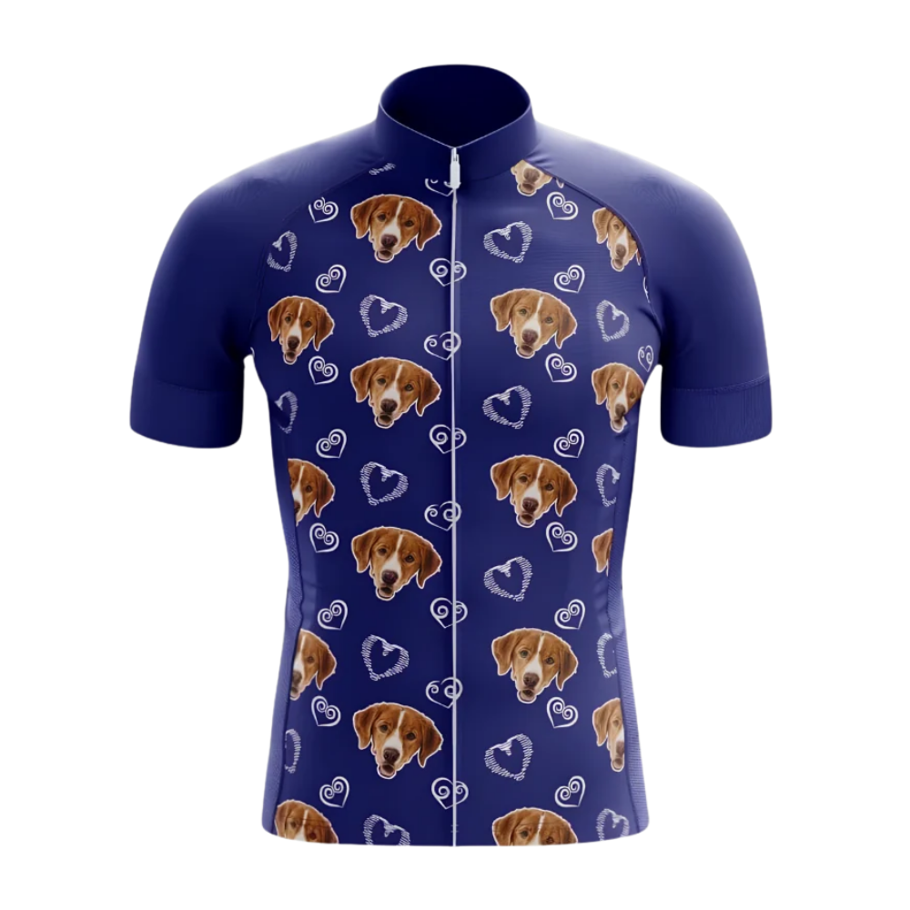 Custom Pet Face Men's Heart Parttern Cycling Short Sleeve Jersey, Custom Photo Pet Cycling Jersey CG0857