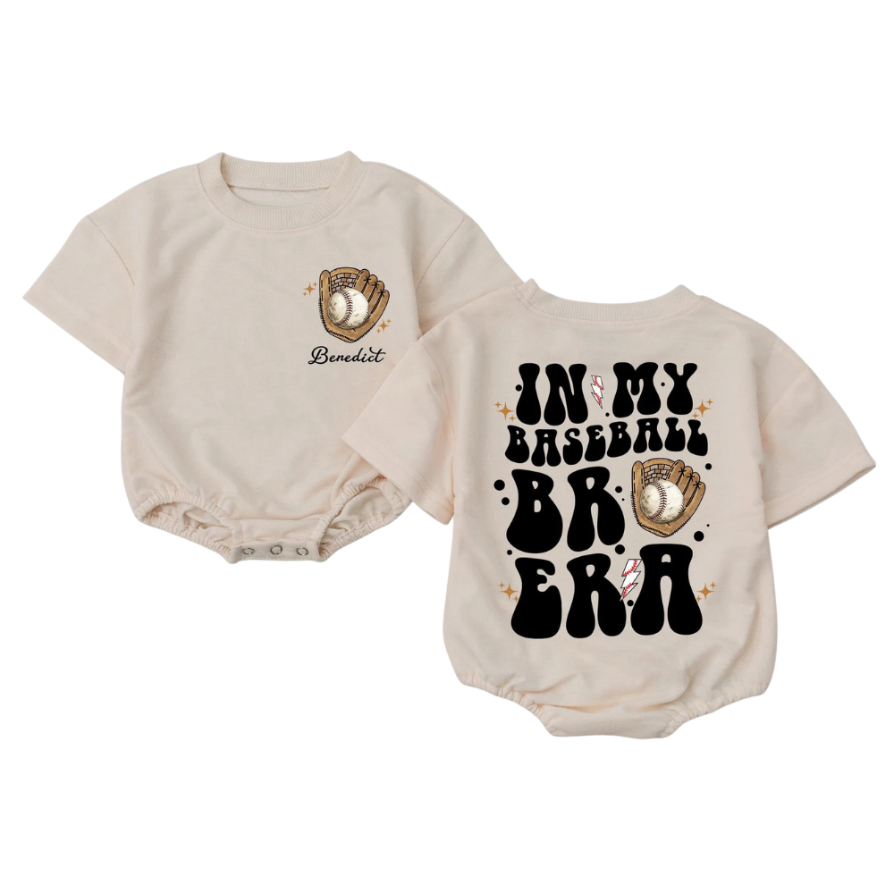 Personalized In My Baseball Bro Era Short Sleeve Baby Romper, Custom Baby Boy Baseball Romper BB0070