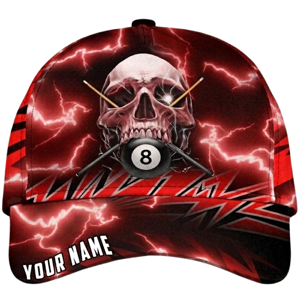 Custom Skull Blue Thunder Baseball Cap 3D Printed, Personalized Skull Billiard Player Hat CP0619