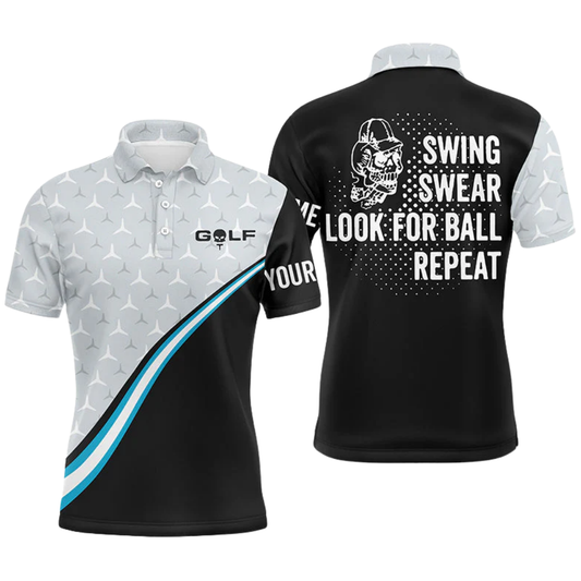 Swing Swear Look For Ball Repeat Custom Mens Skull Golf Polo Shirt, Custom Funny Golf Shirts With Name GZ0330
