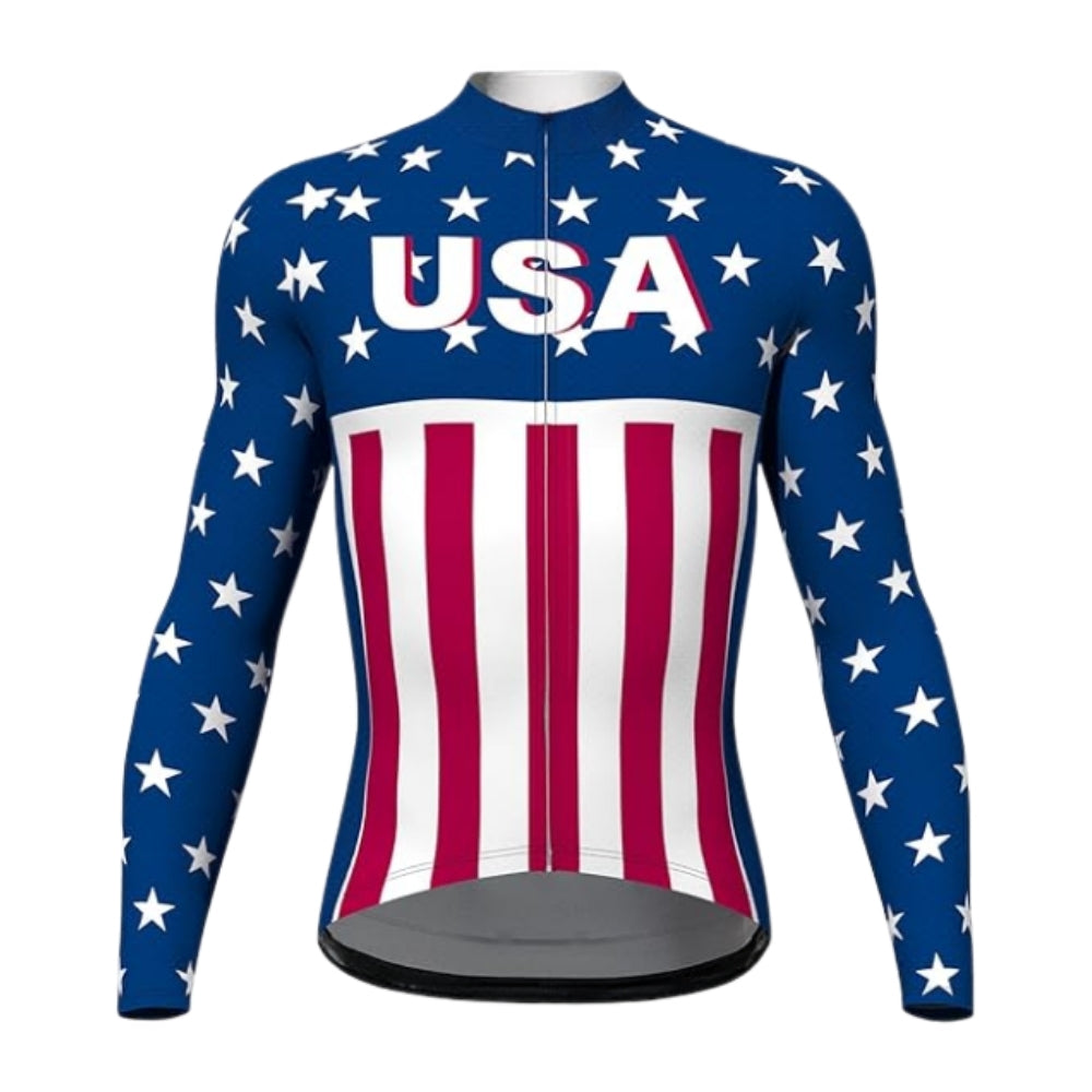 USA Flag Mens Red White And Blue Cycling Short Sleeve Jersey, Men's Patriotic Cycling Jerseys CZ0081