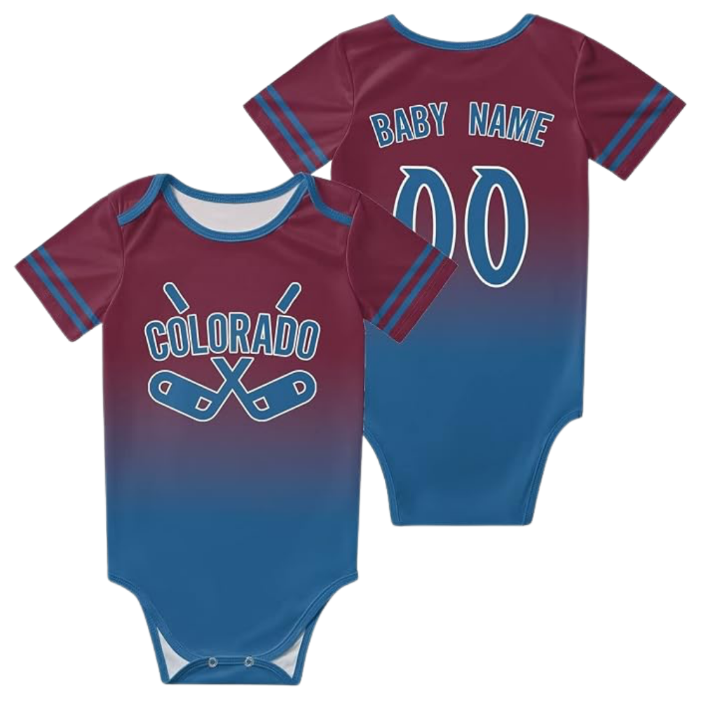 Custom Name And Number Colorado Ice Hockey 3D Baby Bodysuit, Custom Baby Ice Hockey Lover Bodysuit BB0323