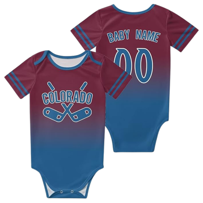 Custom Name And Number Colorado Ice Hockey 3D Baby Bodysuit, Custom Baby Ice Hockey Lover Bodysuit BB0323