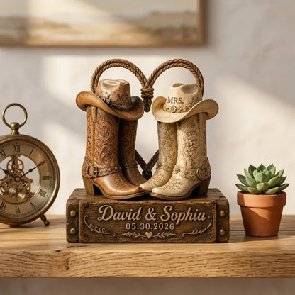 Custom Cowboy Cowgirl Boots Wedding Wooden Block, Custom Western Wedding Plaque Wooden WD0772