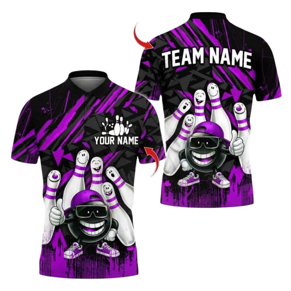 Custom Funny Ball And Pin Bowling Polo Shirts Mens, Custom Funny Bowling Team Shirt BZ1094