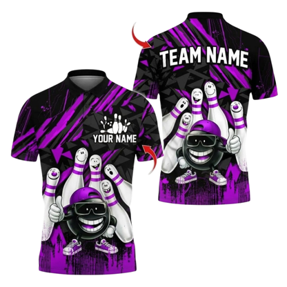 Custom Funny Ball And Pin Bowling Polo Shirts Mens, Custom Funny Bowling Team Shirt BZ1094