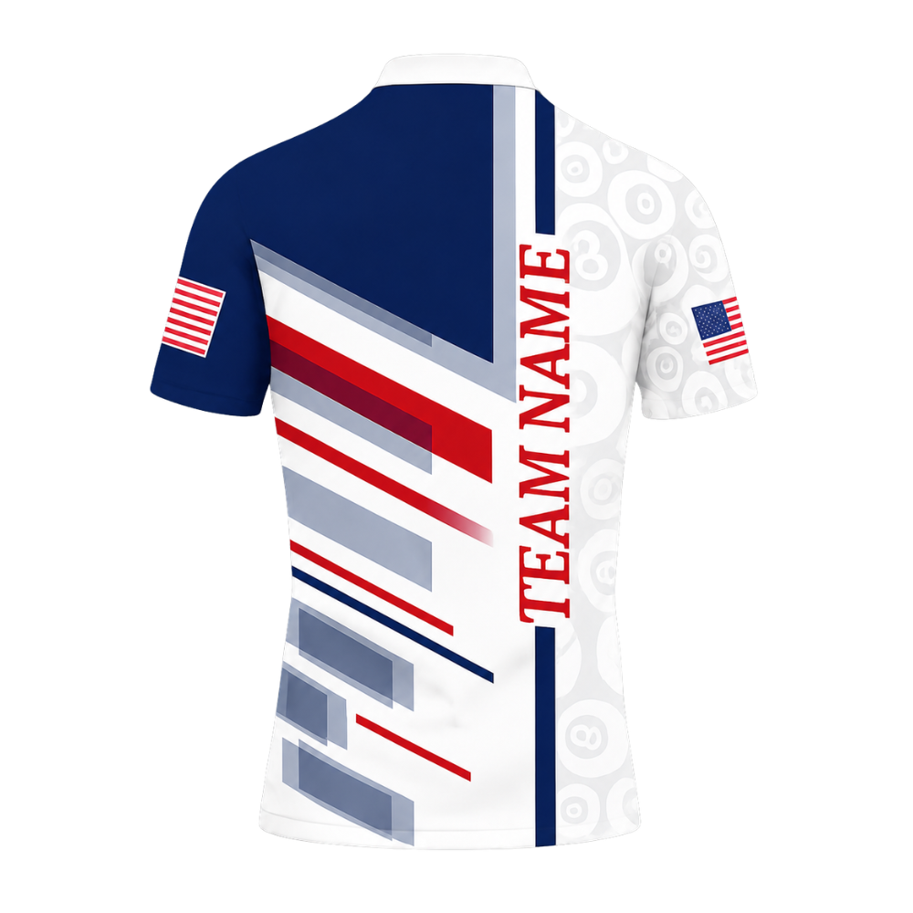 Red White And Blue American Flag Custom 8 Ball Polo Shirt For Men, Custom Patriotic Billiard Team Shirts BIZ0313