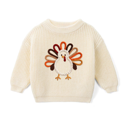 Turkey Thanksgiving Baby Embroidered Knit Sweater, Thanksgiving Baby Sweatshirt BB0321