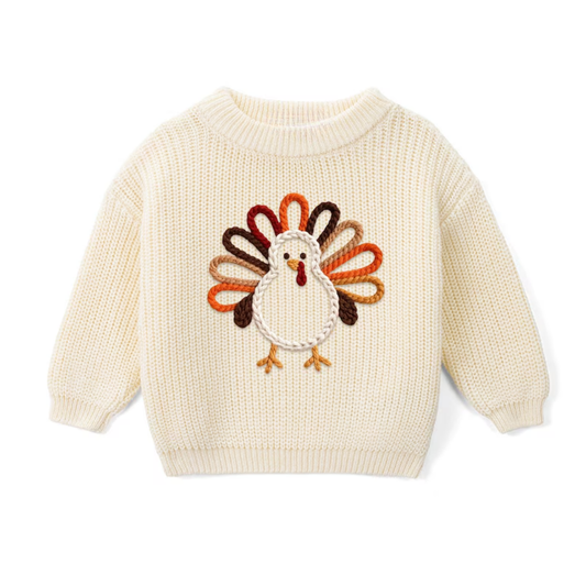 Turkey Thanksgiving Baby Embroidered Knit Sweater, Thanksgiving Baby Sweatshirt BB0321