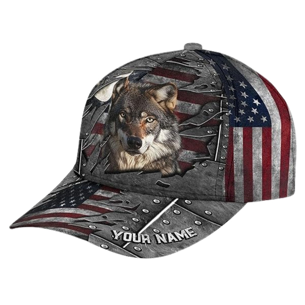 Custom Wolf American Flag Baseball Cap, Custom Wolf Lover 3D Printed Hat CP0456