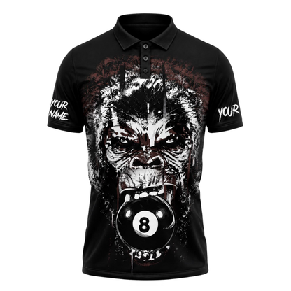 Custom Gorilla Black 8 Ball Billiard Men's Polo Shirts, Custom Gorilla Billiard Team Shirts BIE0069
