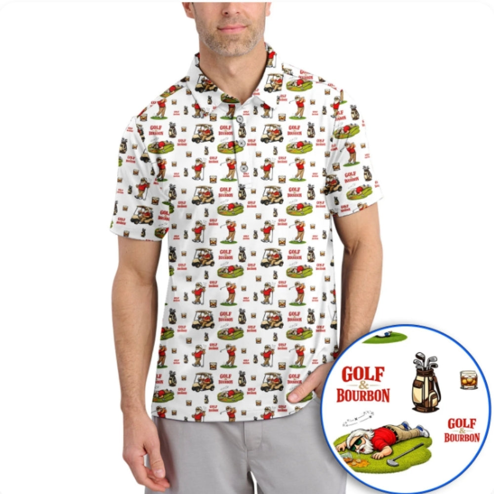 Golf And Bourbon Funny Men's Golf Polo Shirts, Bourbon Golf Shirts GZ0249