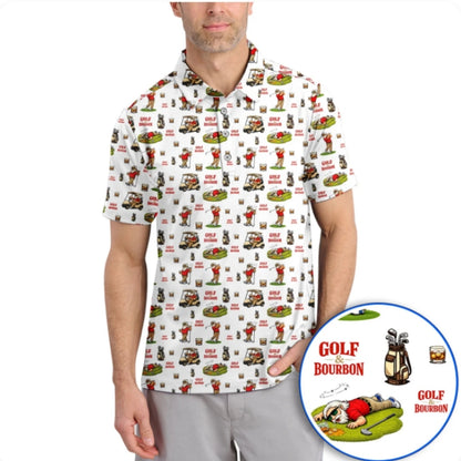 Golf And Bourbon Funny Men's Golf Polo Shirts, Bourbon Golf Shirts GZ0249