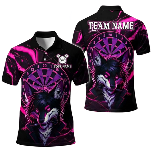Custom Cool Wolf Men's Dart Polo Shirt, Custom Wolf Darts Team Shirts DE0116