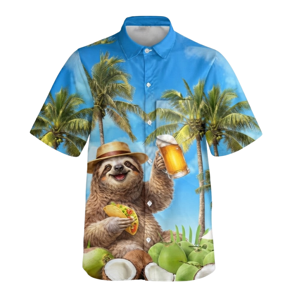 Sloth And Beer Tropical Beach Hawaiian Shirt Men Women, Sloth Lover Hawaiian Shirt With Pocket HE0535