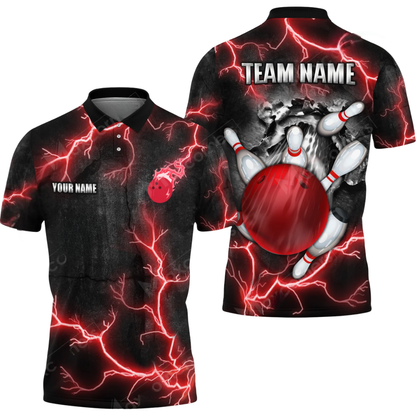 Custom Mens Thunder Bowling Polo Shirt Blue Black, Custom Thunder Bowling Team Shirt BZ0603